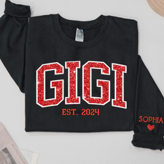 Lofaris Gigi Glitter Embroidered Custom Grandkids Sweatshirt