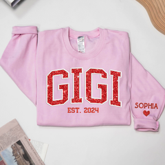 Lofaris Gigi Glitter Embroidered Custom Grandkids Sweatshirt