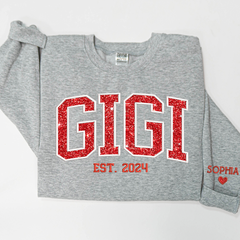 Lofaris Gigi Glitter Embroidered Custom Grandkids Sweatshirt