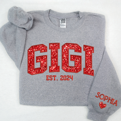 Lofaris Gigi Glitter Red Embroidered Custom Name Sweatshirt