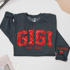 Lofaris Gigi Glitter Red Embroidered Custom Name Sweatshirt