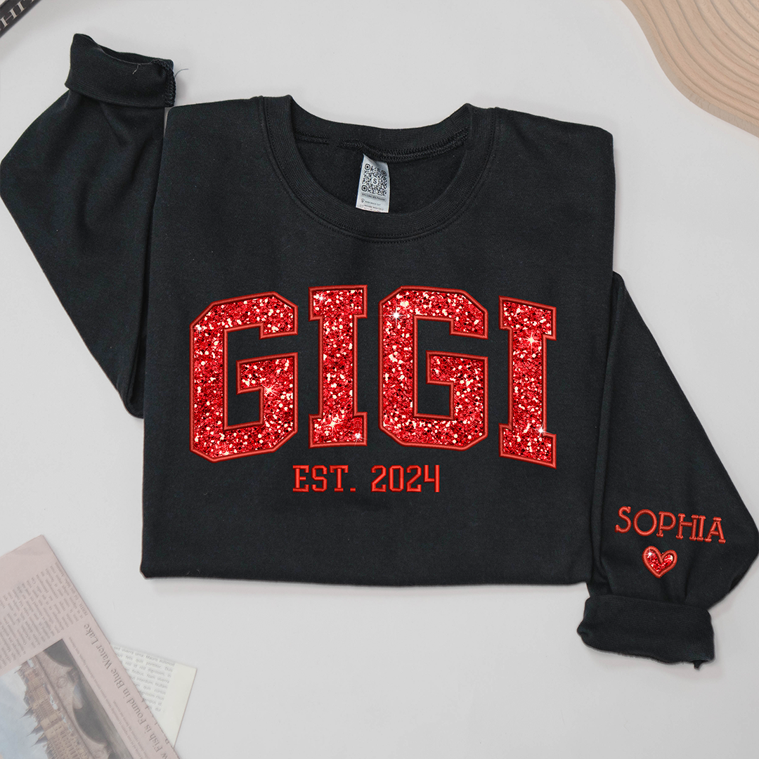 Lofaris Gigi Glitter Red Embroidered Custom Name Sweatshirt