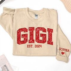 Lofaris Gigi Glitter Red Embroidered Custom Name Sweatshirt