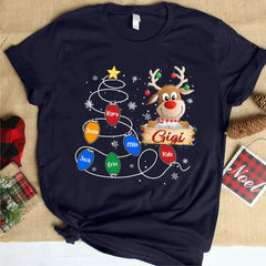 Lofaris Gigi Reindeer And Grandkids Lights Christmas T-Shirt