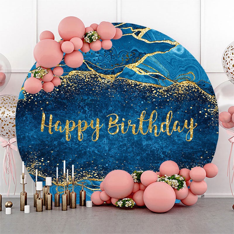 Lofaris Gilt Abstract Texture Blue Circle Birthday Backdrop