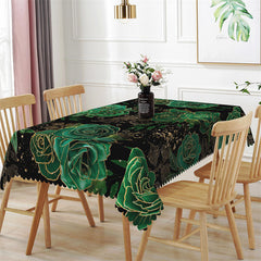 Lofaris Gilt Green Big Flower Black Rectangle Tablecloth