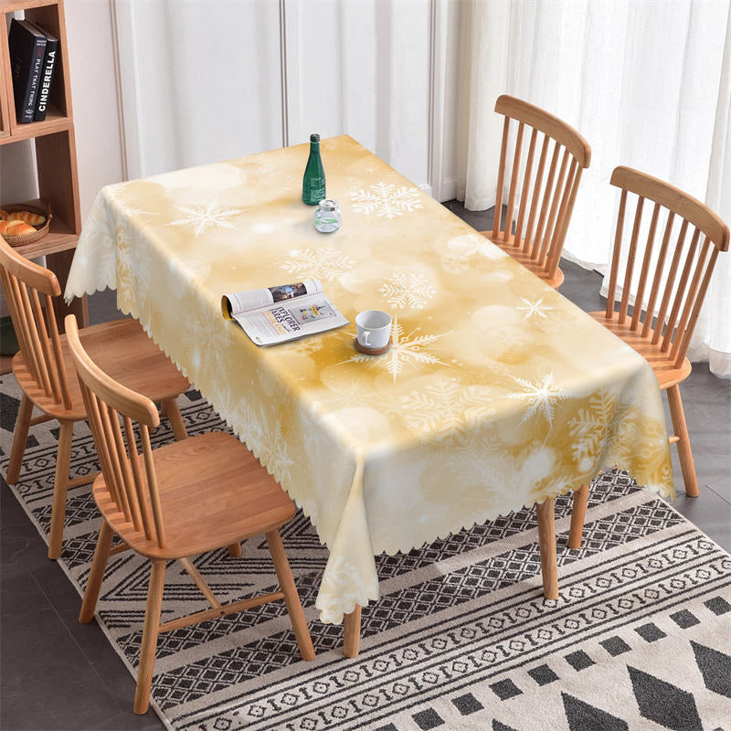 Lofaris Ginger Yellow Bokeh Snowflake Christmas Tablecloth