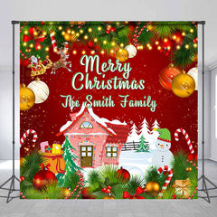 Lofaris Gingerbread House Snow Red Custom Christmas Backdrop