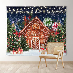 Lofaris Xmas Tree Cartoon Gingerbread House Christmas Backdrop