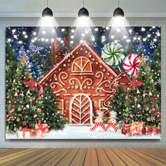 Lofaris Xmas Tree Cartoon Gingerbread House Christmas Backdrop