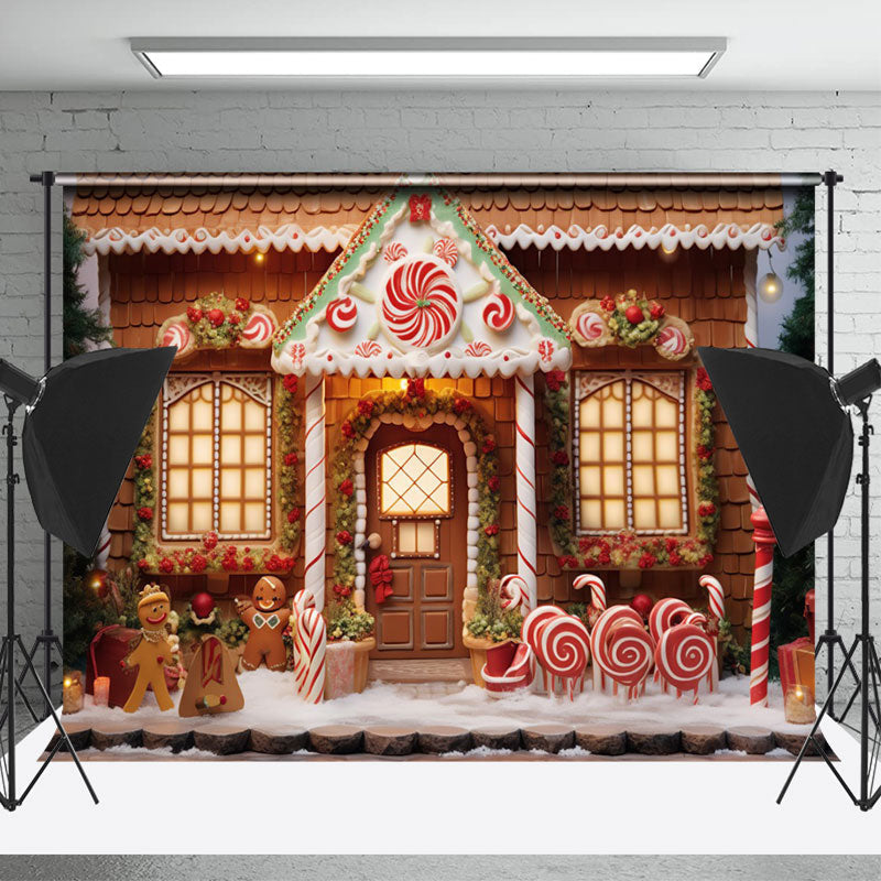 Lofaris Gingerbread Man Candy Christmas House Photo Backdrop