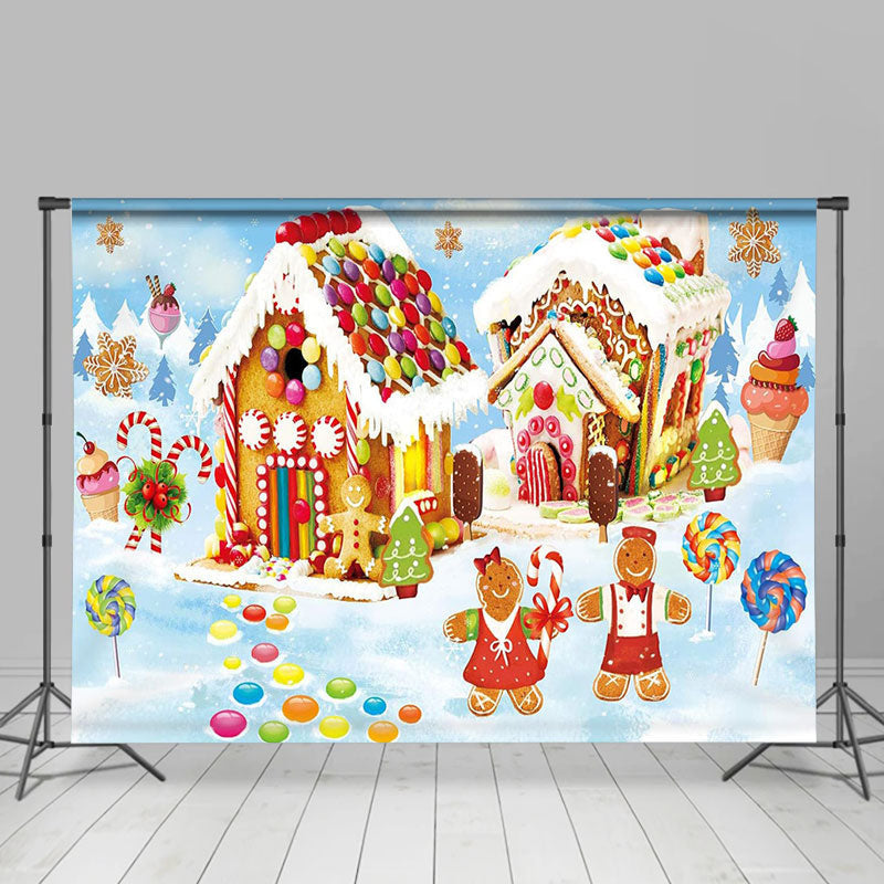 Lofaris Gingerbread Snow Candyland Winter Christmas Backdrop