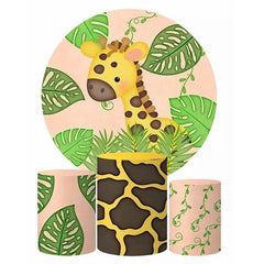 Lofaris Giraffe Monstera Birthday Party Round Backdrop Kit