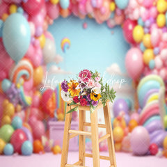 Lofaris Girl Balloons Birthday Cake Smash Photo Backdrop