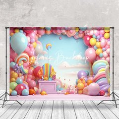 Lofaris Girl Balloons Birthday Cake Smash Photo Backdrop