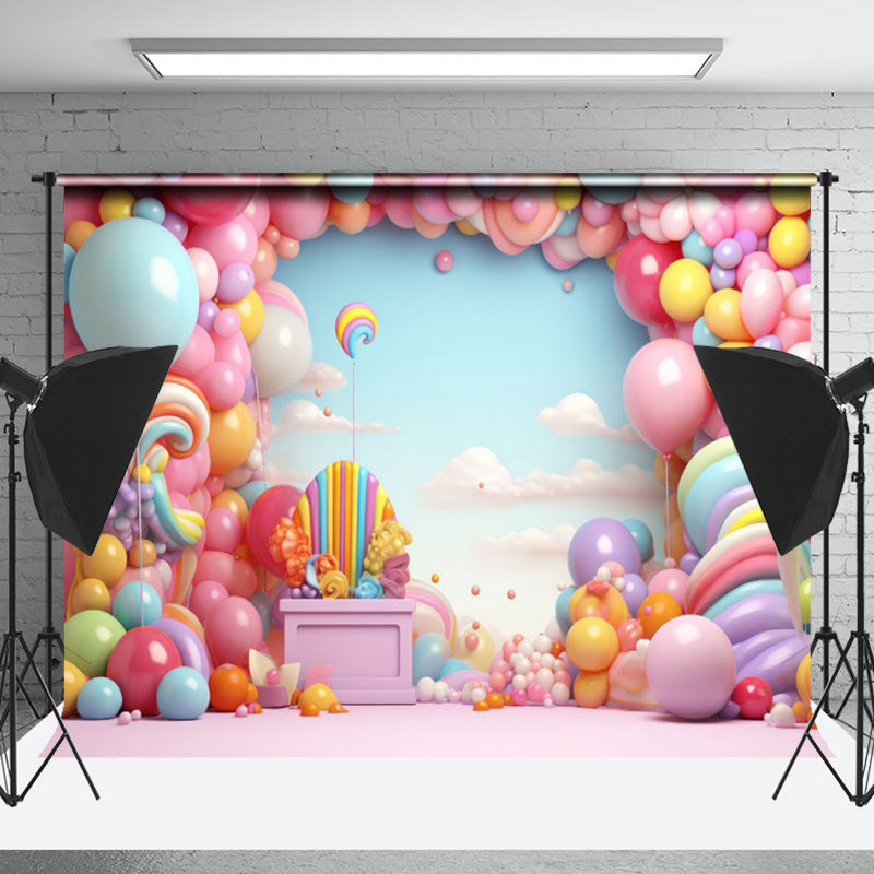 Lofaris Girl Balloons Birthday Cake Smash Photo Backdrop