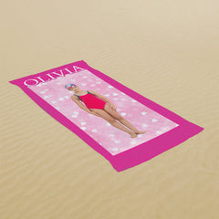 Lofaris Girls Personalised Pink Bokeh Heart Beach Towel