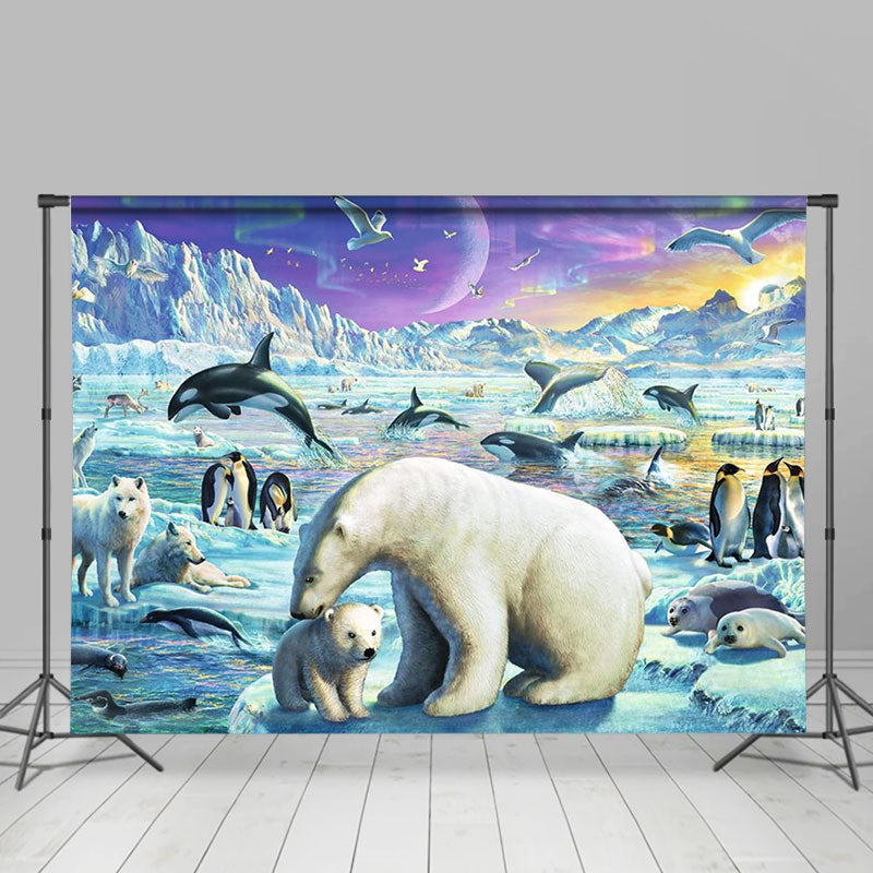 Lofaris Glacier Polar Bear Penguin Animals Winter Backdrop