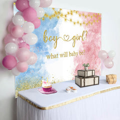 Lofaris Glitter Blue Pink Watercolor Gender Reveal Backdrop