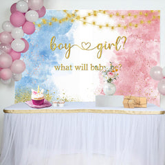 Lofaris Glitter Blue Pink Watercolor Gender Reveal Backdrop