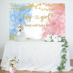 Lofaris Glitter Blue Pink Watercolor Gender Reveal Backdrop