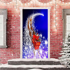 Lofaris Glitter Blue Santa Claus Elk Christmas Door Cover