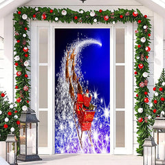 Lofaris Glitter Blue Santa Claus Elk Christmas Door Cover