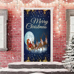 Lofaris Glitter Blue Santa Claus Night Christmas Door Cover