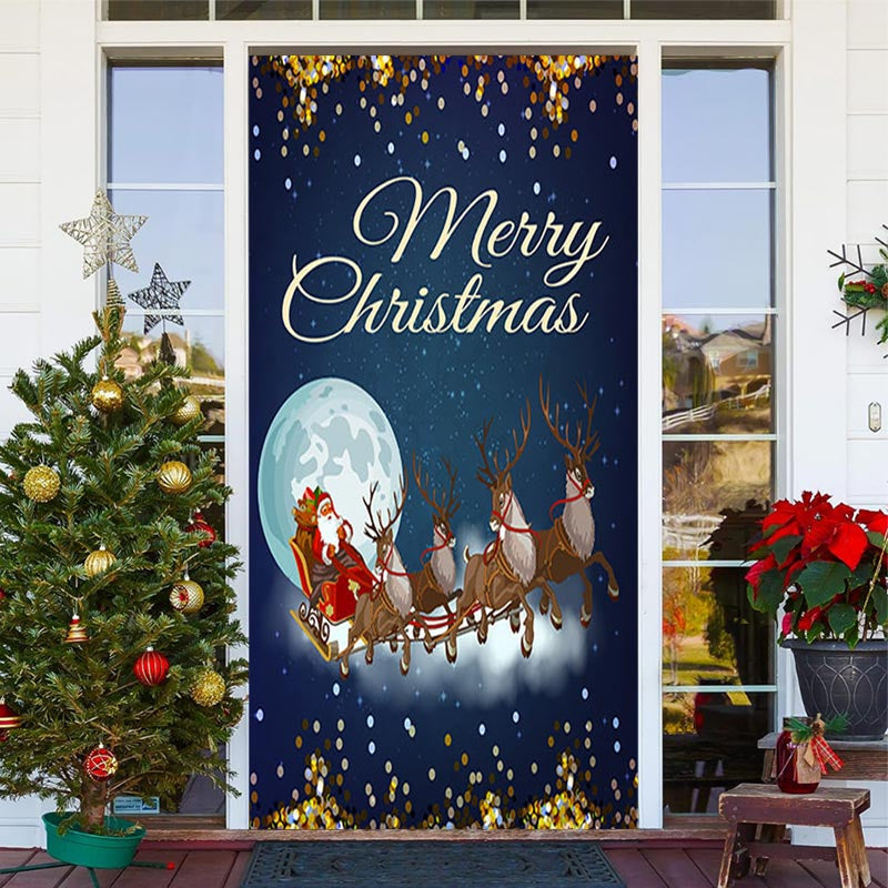 Lofaris Glitter Blue Santa Claus Night Christmas Door Cover