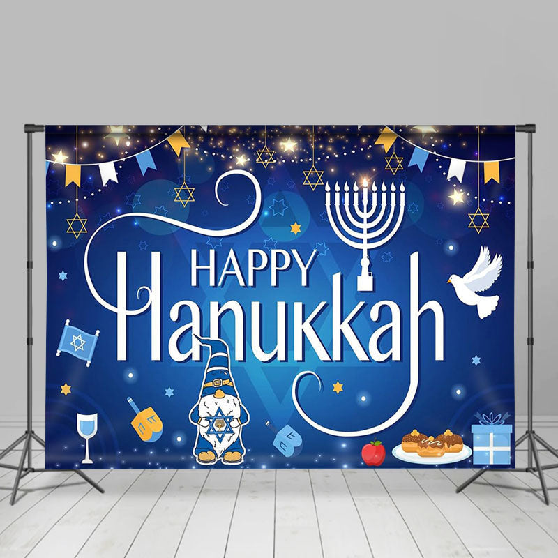 Lofaris Glitter Candle Blue Happy Hanukkah Party Backdrop