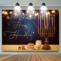 Lofaris Glitter Candle Cake Black Happy Hanukkah Backdrop