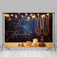 Lofaris Glitter Candle Cake Black Happy Hanukkah Backdrop