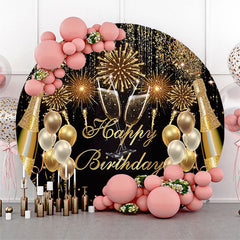 Lofaris Glitter Champagne Balloons Circle Birthday Backdrop