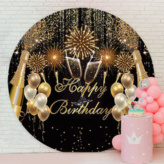 Lofaris Glitter Champagne Balloons Circle Birthday Backdrop