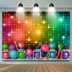 Lofaris Glitter Colorful Neon Mike Balloon Dance Backdrop