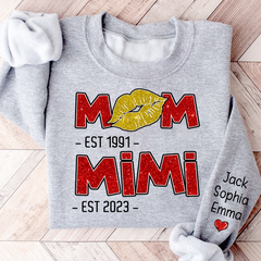 Lofaris Glitter Custom Mom Mimi Est Lips Grandma Sweatshirt