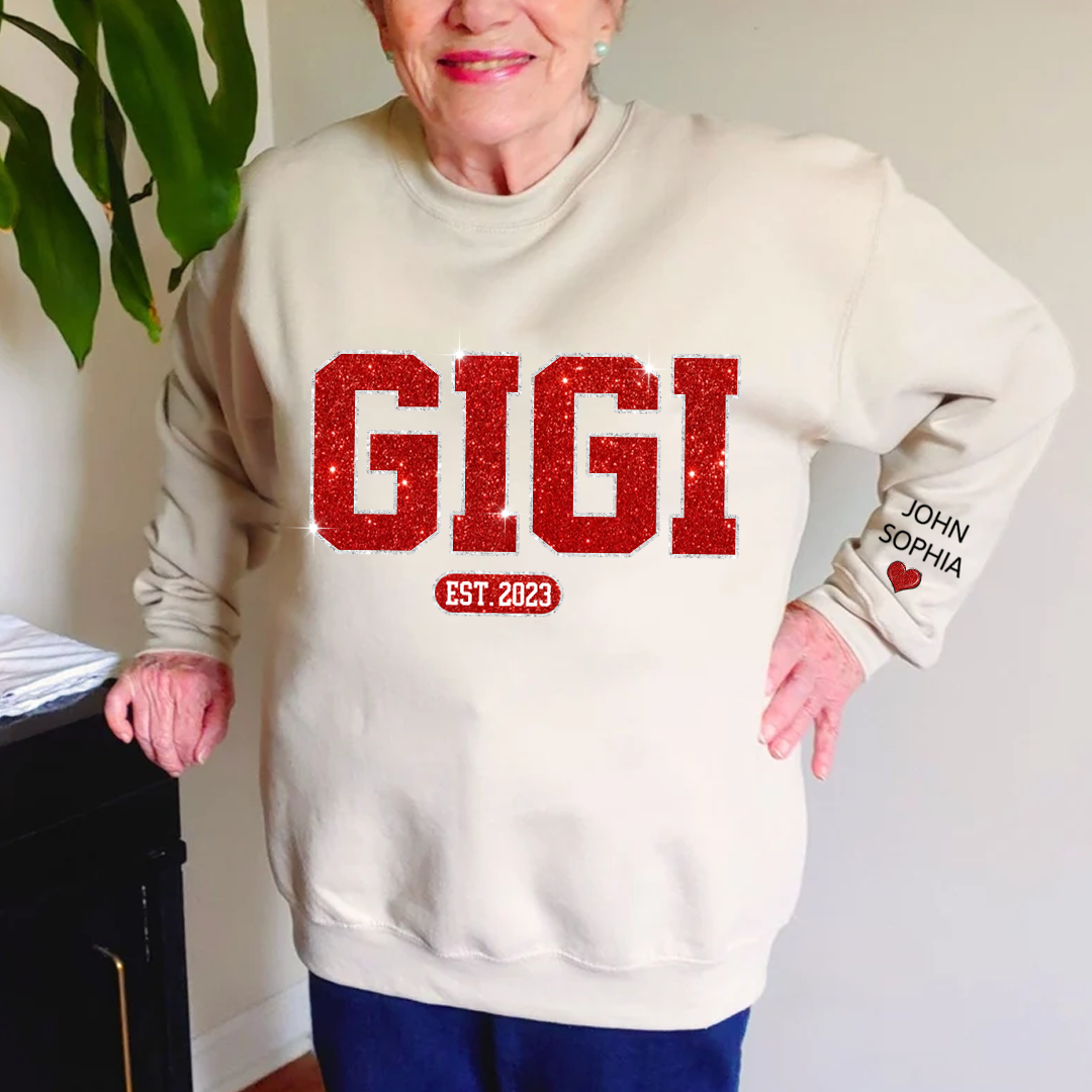 Lofaris Glitter Custom Name Gigi Grandma Est Kids Sweatshirt