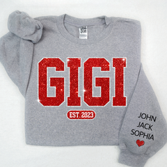 Lofaris Glitter Custom Name Gigi Grandma Est Kids Sweatshirt