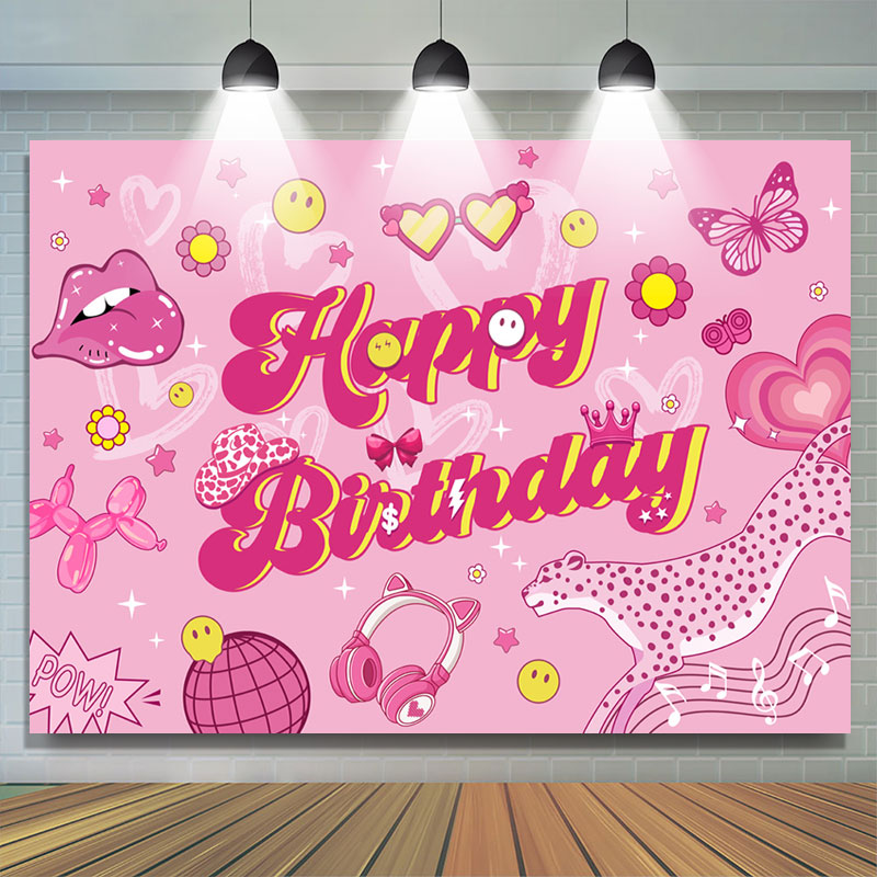 Lofaris Glitter Cute Pink Patterns Birthday Backdrop For Girls