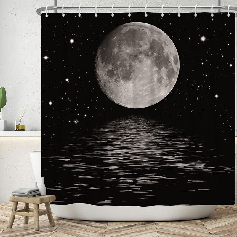 Lofaris Glitter Dark Night Moon Sea Christmas Shower Curtain