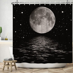 Lofaris Glitter Dark Night Moon Sea Christmas Shower Curtain