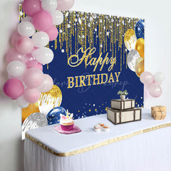 Lofaris Glitter Diamond Balloon Navy Blue Birthday Backdrop