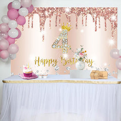 Lofaris Glitter Diamond Rose Gold 4th Happy Birthday Backdrop