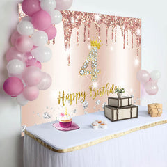 Lofaris Glitter Diamond Rose Gold 4th Happy Birthday Backdrop