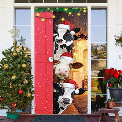 Lofaris Glitter Farmhouse Funny Cows Christmas Door Cover