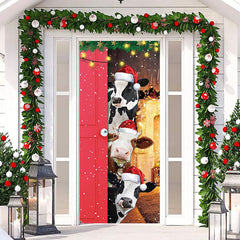 Lofaris Glitter Farmhouse Funny Cows Christmas Door Cover