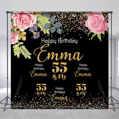 Lofaris Glitter Floral Custom Name 55th Birthday Backdrop