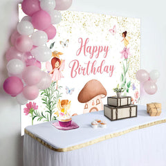 Lofaris Glitter Floral Fairy Mushroom Girls Birthday Backdrop