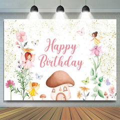 Lofaris Glitter Floral Fairy Mushroom Girls Birthday Backdrop