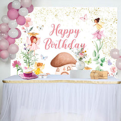 Lofaris Glitter Floral Fairy Mushroom Girls Birthday Backdrop